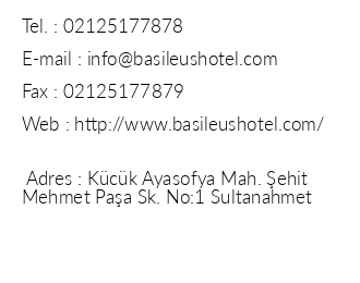Basileus Hotel iletiim bilgileri